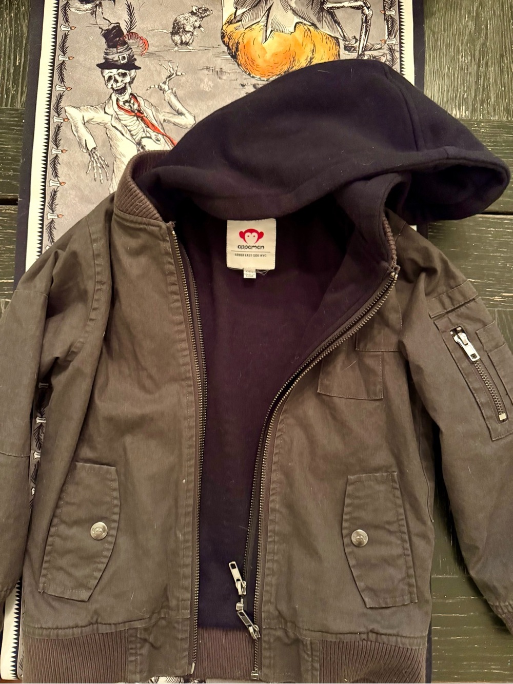 Appaman Hooded and Lined Bomber Jacket in Olive, youth size 6